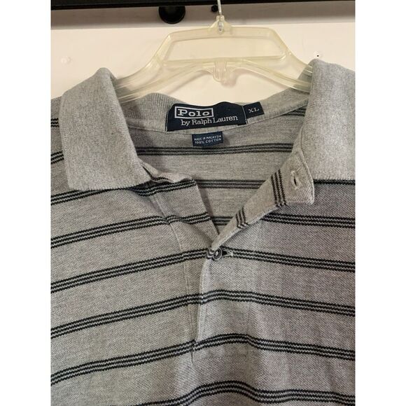 Polo Ralph Lauren Gray Striped Long Sleeve Polo Shirt‎ Men's XL Cotton - Picture 3 of 7